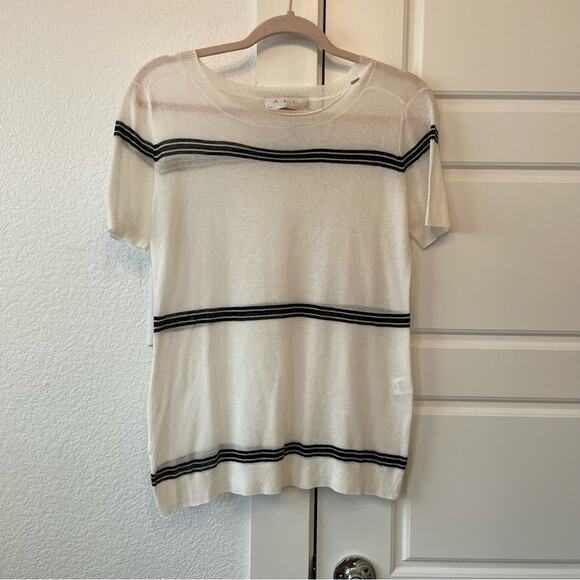 A.L.C. White Striped Crewneck Top - Picture 1 of 4